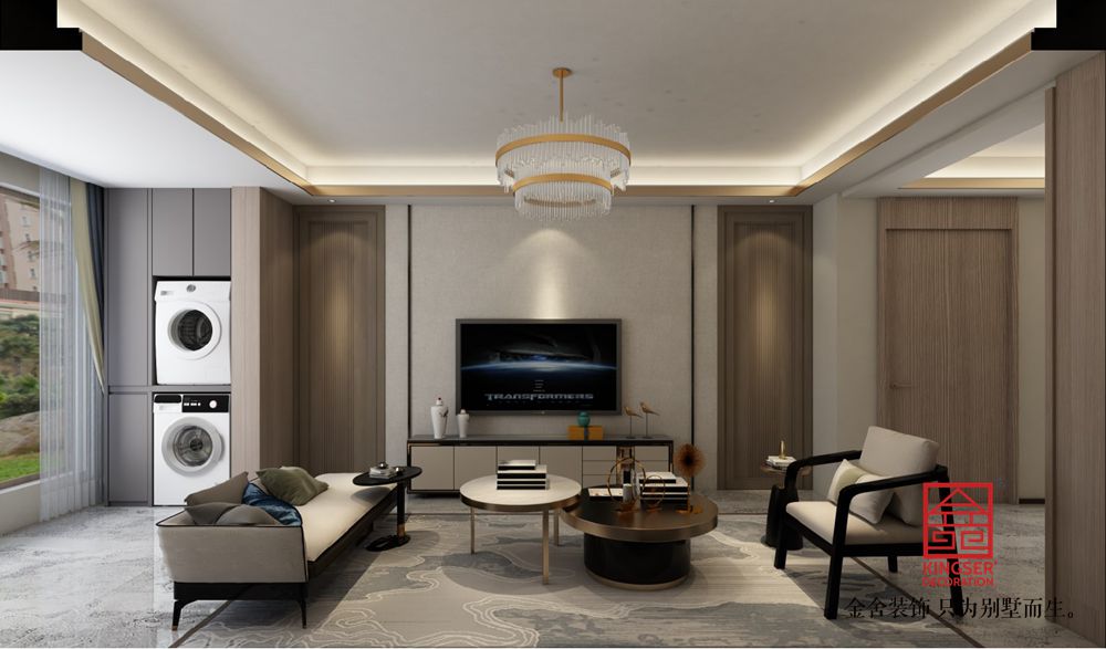 融創(chuàng)中心180平裝修-新中式風格-客廳